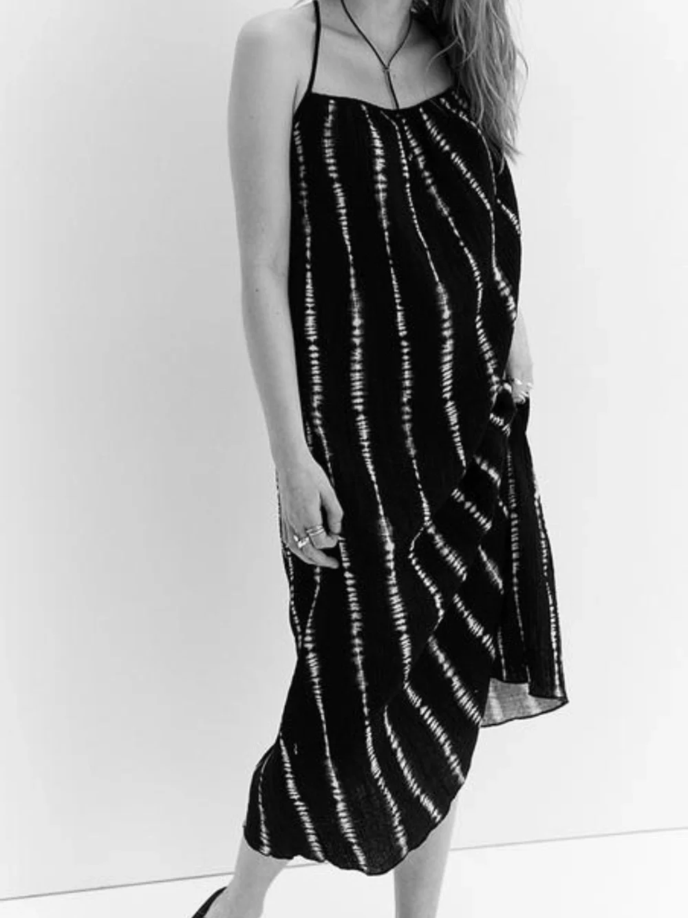 H&M Black Maxi Gauze Dress Coverup with Vertical White Stripe Detail - Picture 3 of 10